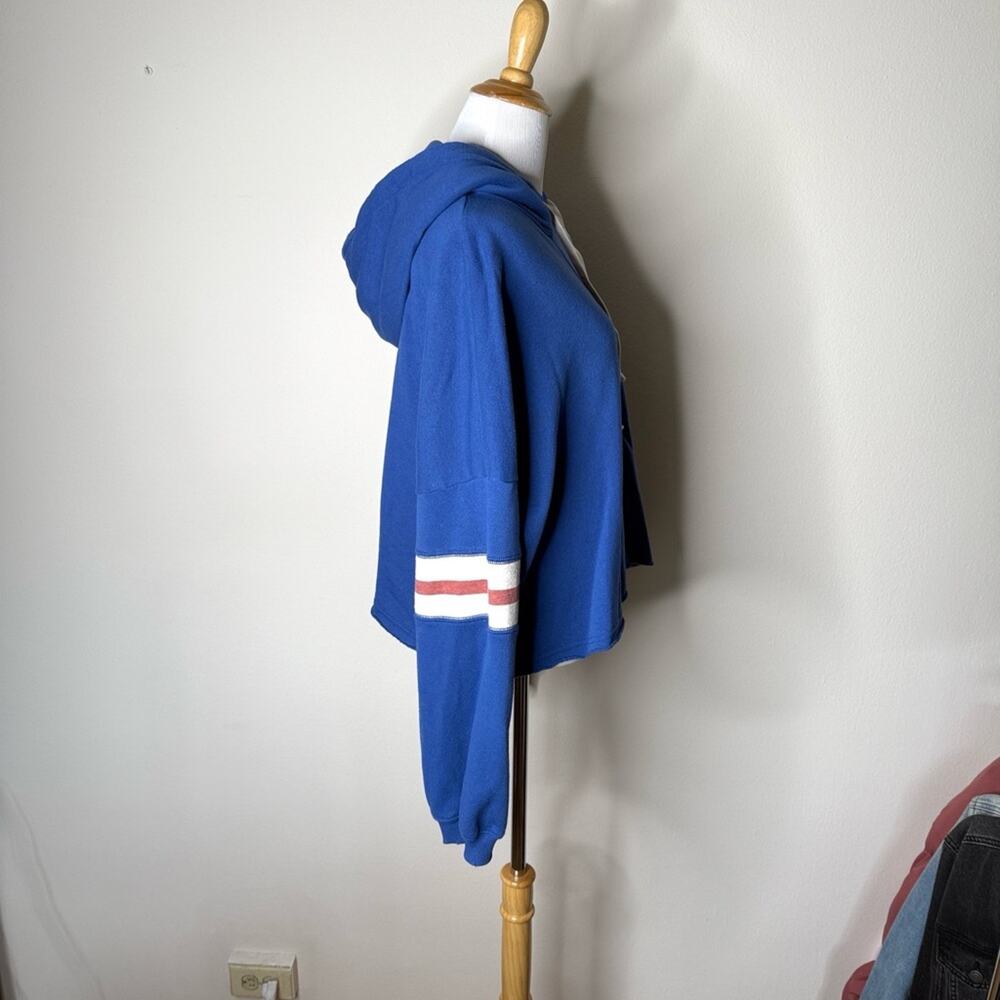 American Eagle Blue Varsity Hoodie with Striped Sleeves - Picture 6 of 7